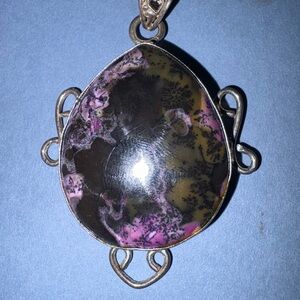Sterling Silver 925 Natural Large Purple Charoite Crystal Pendant Necklace